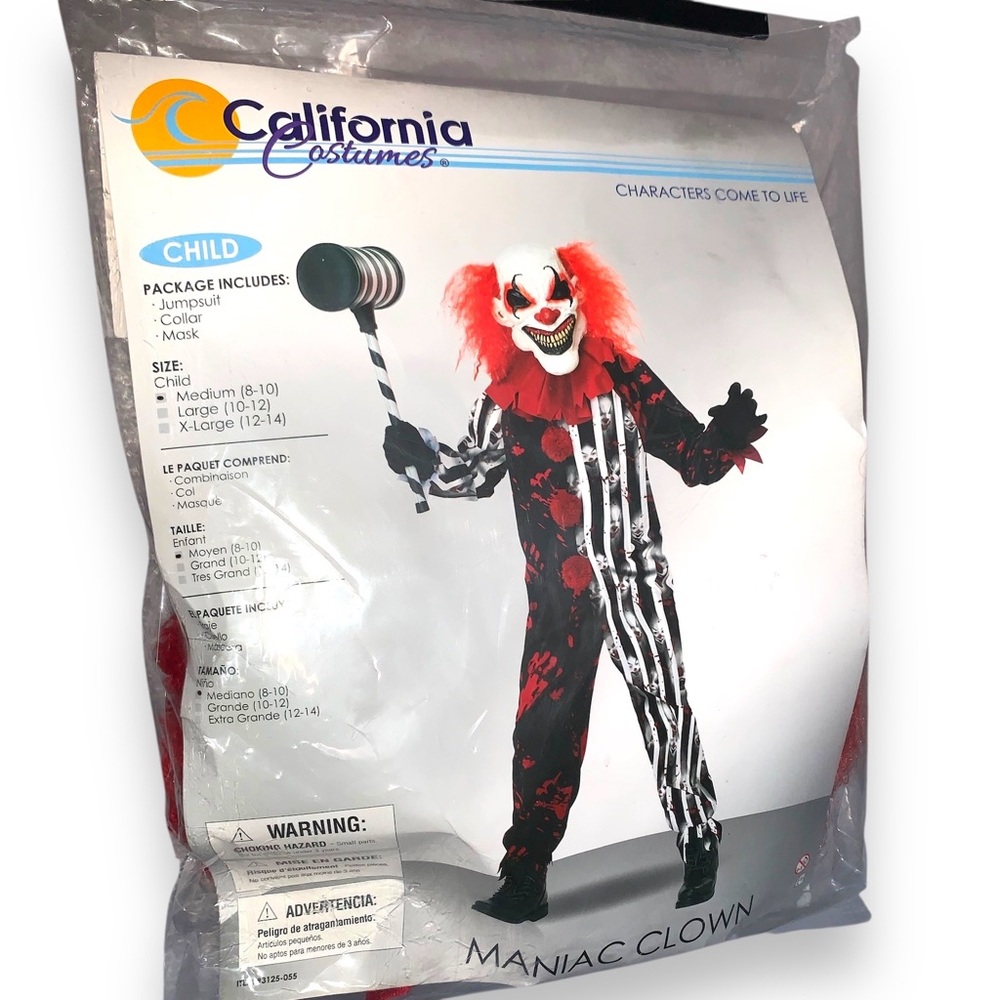 Kids Scary Clown Halloween Costume Size Medium